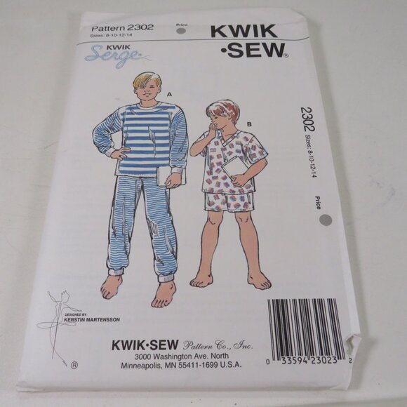 Kwik Sew 2302 clothing pattern Boys UNCUT Pajama top and pants, sweats, shorts - Picture 1 of 4